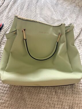 Alexis Bendel Mint Green Leather Tote with Gold Accents